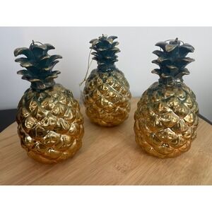 00411 - NWT Gold Pineapple Ornament‎ Set of 3 Tropical Christmas Holiday Decor